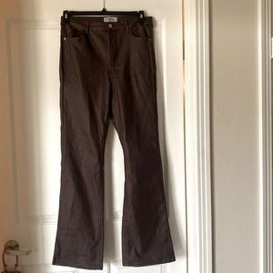 Boot cut mid waist flared dark brown leather feel jeans!